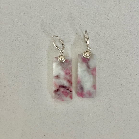One of a kind sterling silver 926 Tourmaline slice earrings - Picture 3 of 8